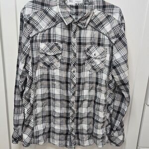 BKE Men's Plaid Snap Button Western Shirt‎ Athletic Fit XL Gray Black